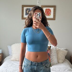 Los Angeles Apperal Blue Garment Dyed Short Sleeve Crop Top